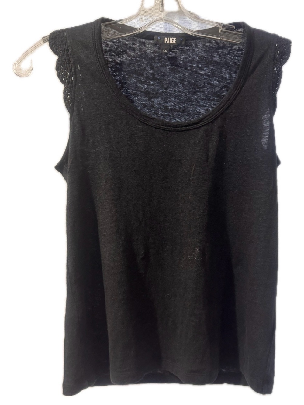 PAIGE Black Crochet-Trim Sleeveless Tank